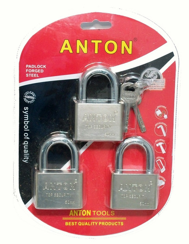 Imagen 1 de 2 de Set 3 Candados Anton Acero 50mm At-5559 Hermanados