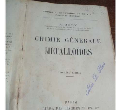 Quimica General De Los Metaloides Libro Antiguo En Frances