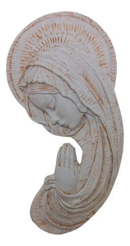 Placa Virgen Niña Manos Juntas Yeso Patinado 22x11cm.