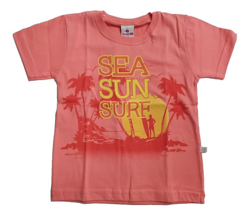 Camiseta Brandili Sea Sun Surf - Salmão - 21834 - Tam 1 2 3