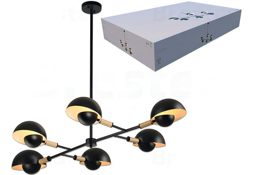 Lustre Avant Cumbuca 6 Hastes P/ Quarto Sala Cozinha Balcão Cor Preto fosco