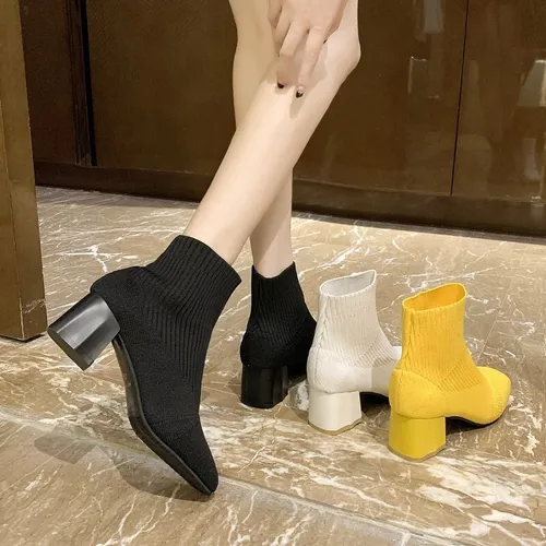 Botas Elásticas Tipo Calcetín Para Mujer, Zapatos De Tacón C