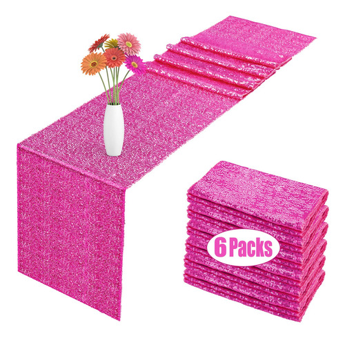 Paquete De 6 Caminos De Mesa De Lentejuelas Color Rosa Inten