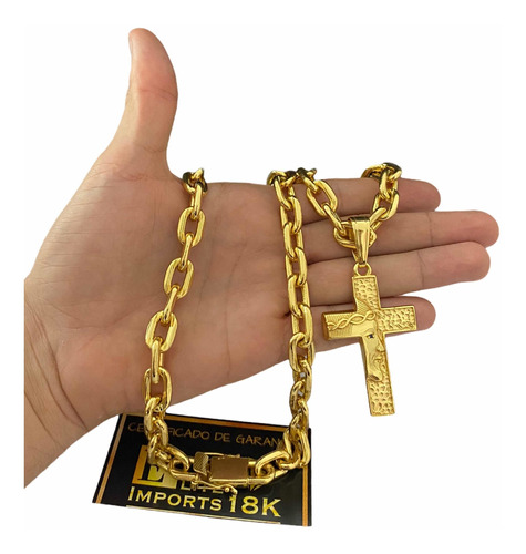 Cordão + Pingente Cadeado 14mm Banhado A Ouro 18k Luxo 