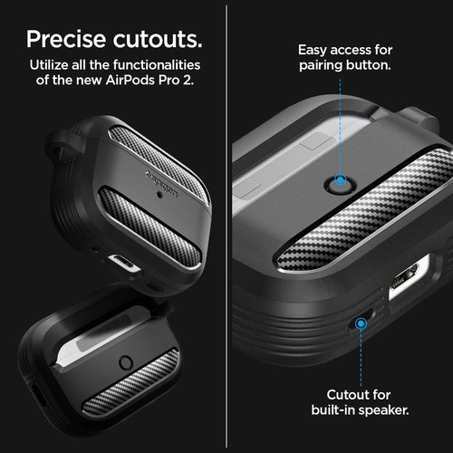Imagen 2 de 5 de Case Spigen Rugged Armor AirPods Pro 2 ( Funda Con Llavero)