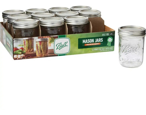 12 Frascos Con Tapa 16 Oz Boca Ancha Marca Mason Jars Ball