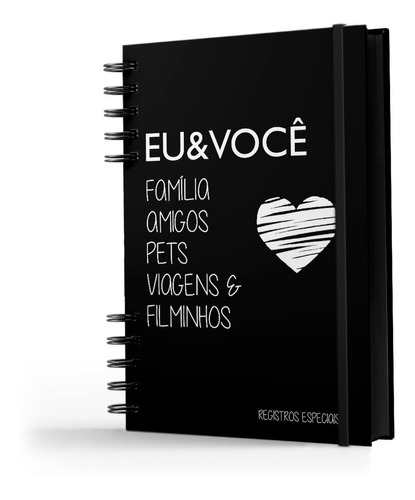 Caderno Scrapbook - Livro Assinatura Folhas Pretas - Eu & Vc