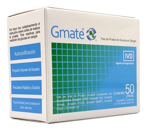 50 Tiras Reactivas Prueba Glucosa Glucometro Gmate