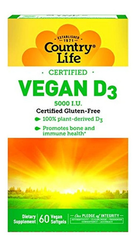 Country Life Vegan D3 5000 Iu - 60 Cápsulas Blandas (100% De