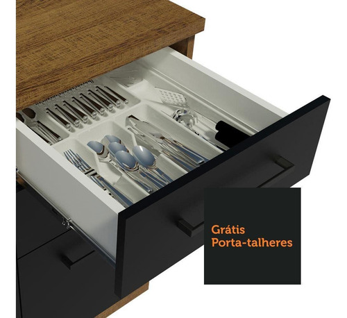 Armário De Cozinha Completa 220cm Rp Agata Da Thêmis Madesa Cor Rustic/Preto