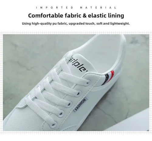 Zapatos Casuales Blancos Con Fondo Plano Para Mujer