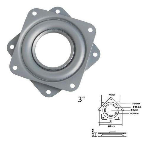 * Placa Giratoria Lazy Susan Con 3 Rodamientos Cuadrados