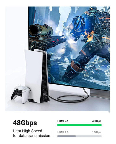 Imagen 7 de 8 de Cable Hdmi 2.1 Premium Ugreen 1,5 Mts Nylon Trenzado 8k 4k