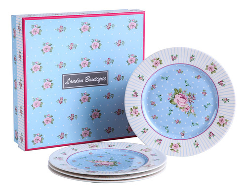 London Boutique Juego 4 Plato Porcelana Fina China Borde