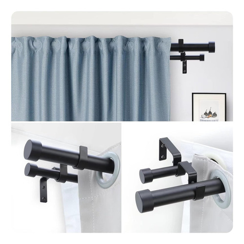 Tubo Doble De Cortinero Expandible Con Un Máximo De 3,6 M De Color Negro