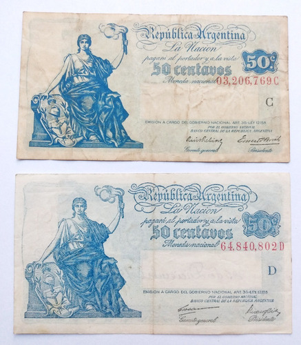 2 Billetes 50 Centavos Mn Botero 1801 (filigrana) Y 1808