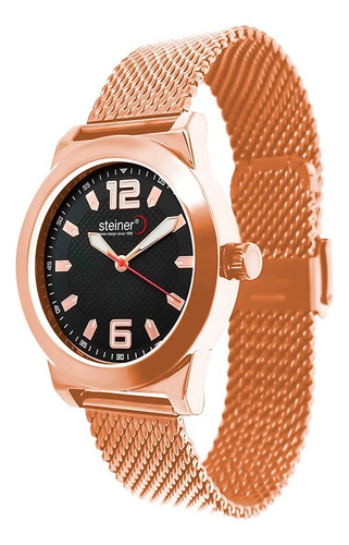Reloj Correa Delgada Para Caballero Acero Inoxidable 42mm Correa Bronce Bisel Bronce Fondo Negro