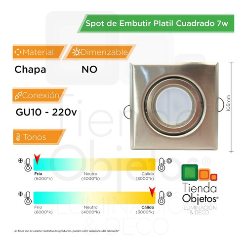Imagen 2 de 10 de Pack 10 Spot Embutir Acero Dicro Led 7w Completo Cuotas