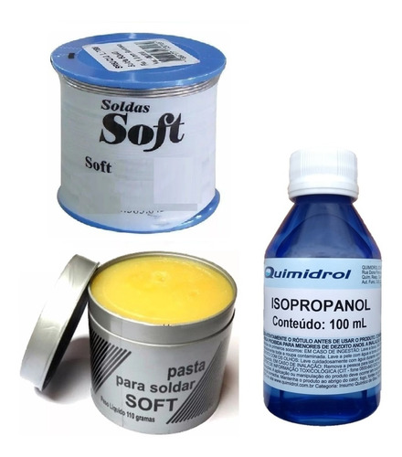 Kit Rolo De Solda + Álcool Isopropanol + Pasta P Soldar Soft