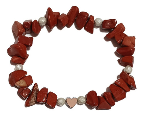 Pulsera Piedras Naturales Jaspe Rojo Con Corazón