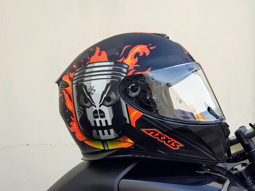 Capacete Moto Axxis Piston Preto Laranja Fosco
