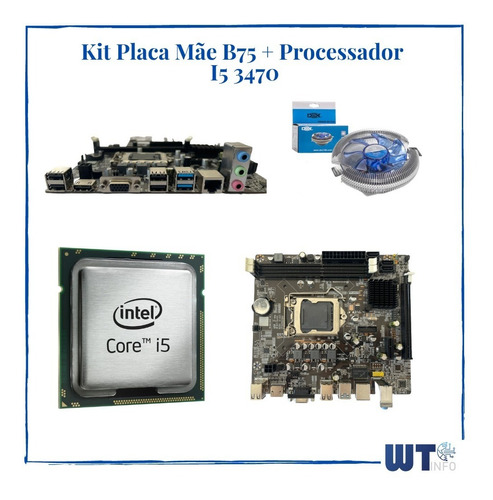 Kit Intel Core I5 3470 3.6 Ghz + Placa H61 + Cooler E Pasta