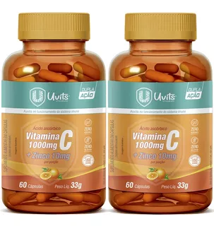 2 Vitamina C 1000mg + Zinco 10mg 120 Cápsulas Total Biofor