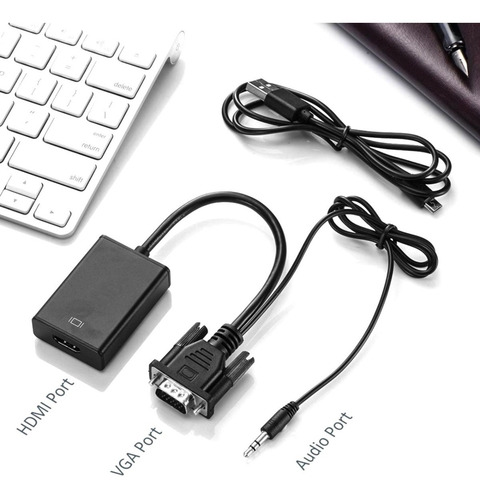 Imagen 3 de 4 de Cable Adaptador Vga A Hdmi Audio Jack 35mm Convertidor
