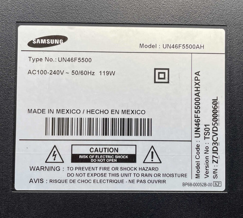 Imagen 4 de 6 de Televisor Samsung De 46 Modelo Un46f5500 (mainboard Dañada)