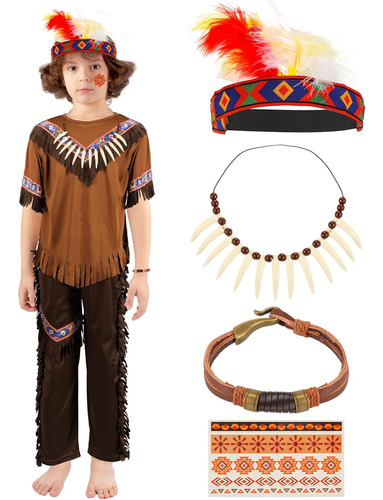 Disfraz De Indio Americano Para Niño Talla M (7-8) Años-marr