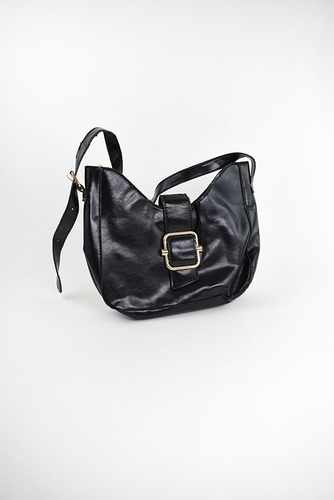 Cartera De Hombro Regulable Con Cierre Y Hebilla Tendencia Negro Lisa Níquel Negro