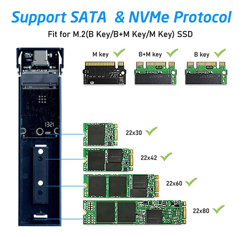 Carcasa De Disco Duro Ssd M.2 Nvme A Usb 3.1 Adaptador Pc