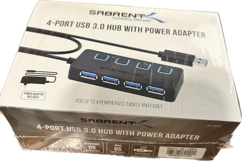 Imagen 9 de 9 de Hub Usb - Sabrent - 4 Port Usb 3.0 - Switch On/off Fuente 2a