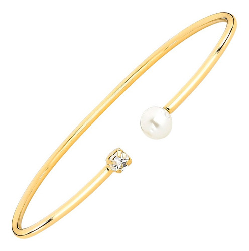 Pulsera De Oro 18k Laminado Esclava Perla Cristal Bellanel