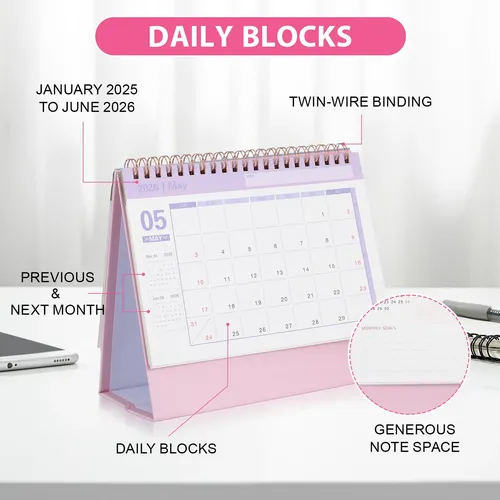 Small Desk Calendar: 2026 Desktop Standing Calendar Mini