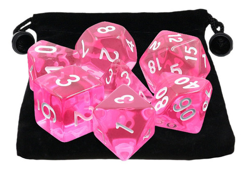 Kit 7 Dados Para Rpg Translúcidos Diversas Cores Cor Magenta