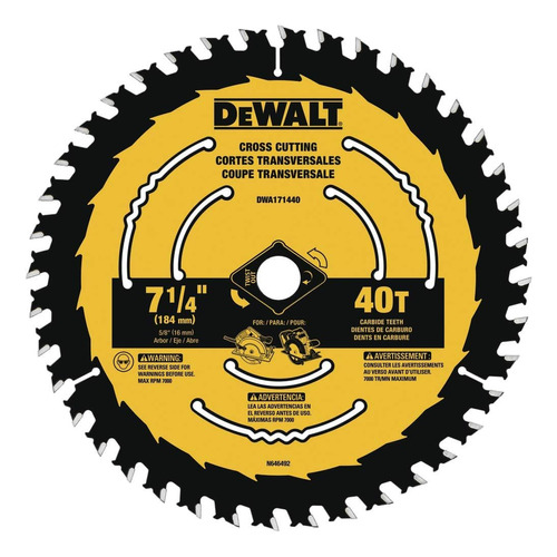 Hoja De Sierra Circular Dewalt, 7 1/4 Pulgadas, 40 Dientes,