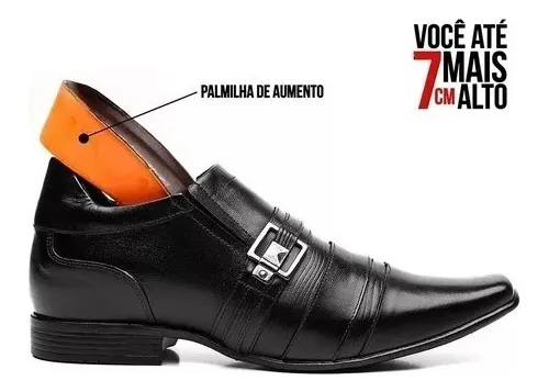 Sapato Masculino Social Em Couro Legitimo Salto Interno 7cm