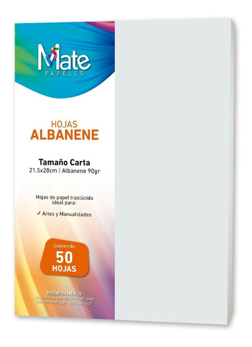 Mate | Papel Albanene 90 G | Tamaño Carta | 50 Hojas Color Blanco