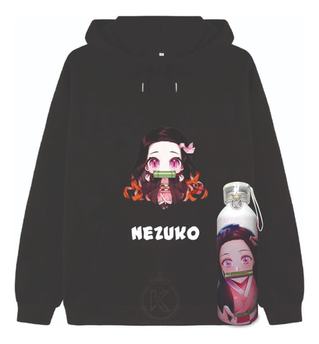 Poleron Nezuko Kamado + Botella En Aluminio - Manga Kimetsu - Anime - Serie - Tanjiro - Estampaking