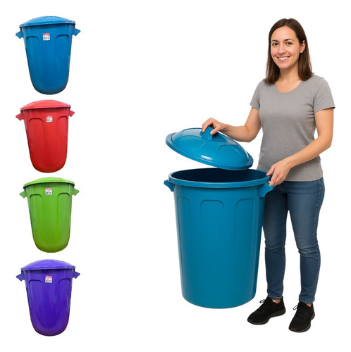 1 Balde Grande Com Tampa Lixo/ Roupa 64l Multiuso Reforçado