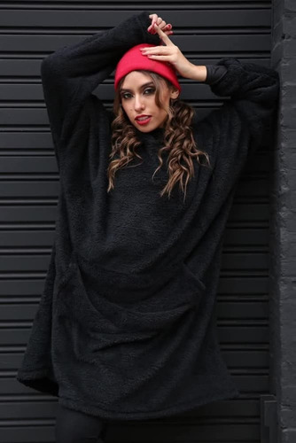 Maxi Buzo Manta Canguro Oversize De Peluche Unisex Capucha