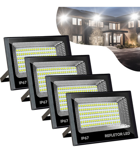 Kit 5 Refletor Led 200w Holofote Bivolt Ip67 Branco Frio