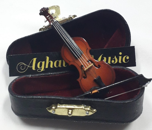 Kit Violino Completo + Arco + Suporte + Case Miniatura 7cm