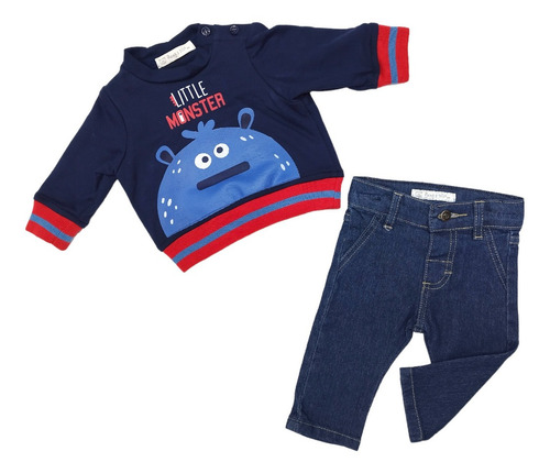 2p Sudadera Afelpada Monstruo Y Pantalón Mezclilla Bebés