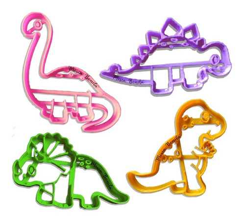 4x Dinosaurios Cutes - Cortante Molde Galletas Masa Fondant