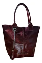 Comprar Tote Bag Cuero Vacuno Bordo Cartera Bolso Amplio 1 Bordó Liso Bordó