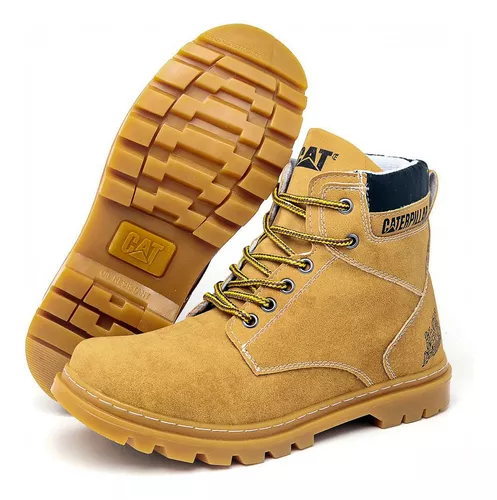 Bota botina caterpillar masculina em couro legitimo resistente para trabalho