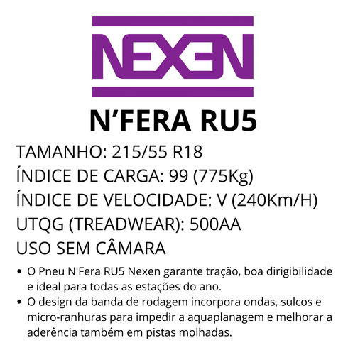 Pneu 215/55r18 Nfera Ru5 4l 99v Nexen Tracker Jeep Compass