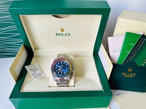 Reloj Rolex Japonés Submariner Pedreria +fullset Plateado Tricolor Azul (Usado)